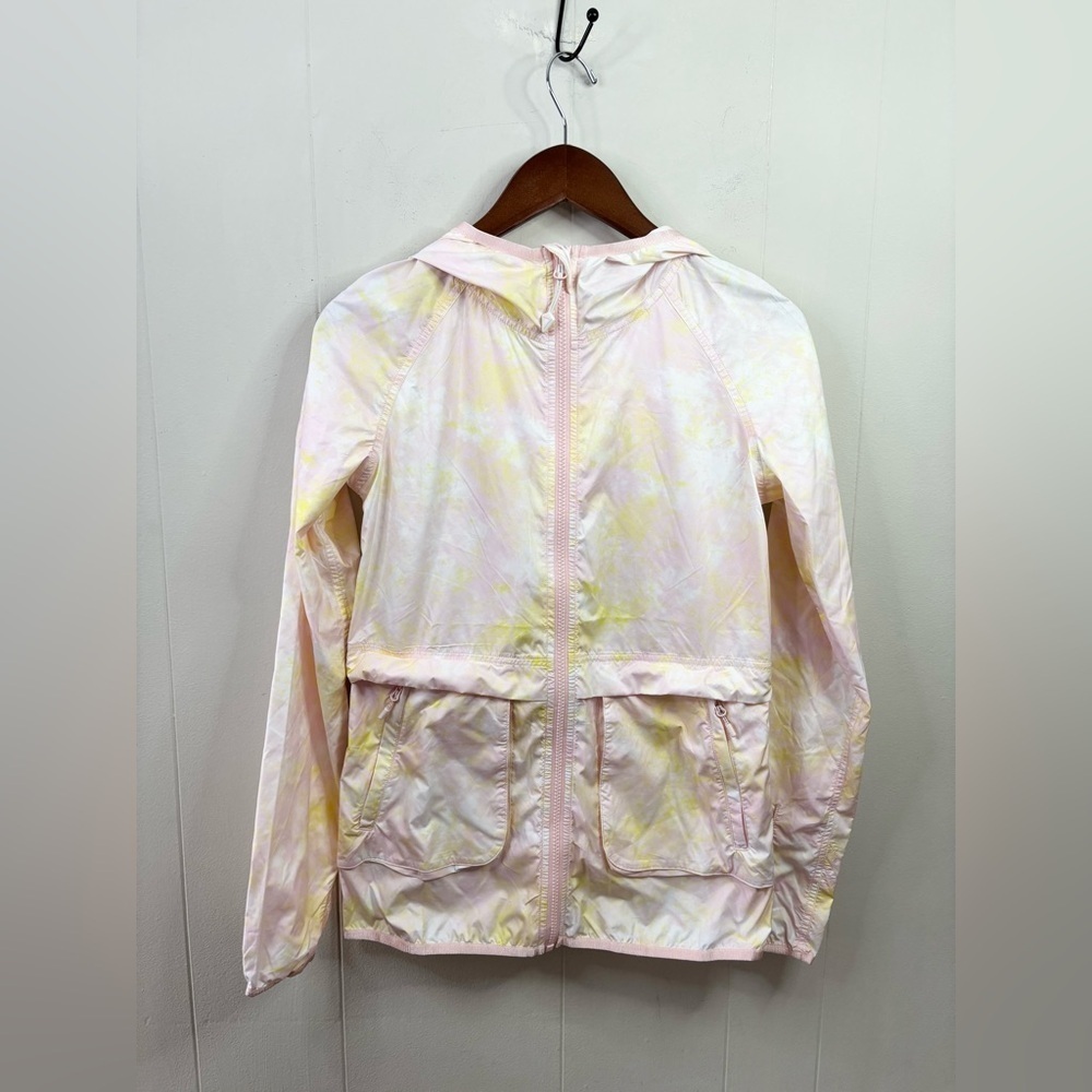 Ivivva Lululemon girls pale pink yellow lightweight rain jacket windbreaker 14
